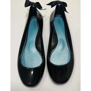 OKA b Black Jelly Ballet Flats Bow Comfort Shoes Made USA Size 8